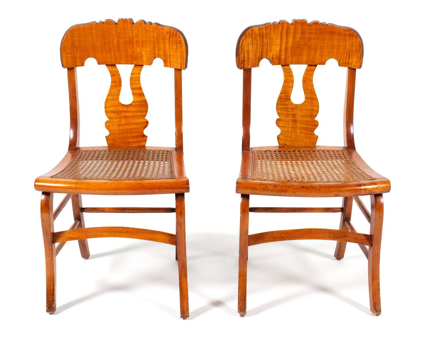 A Pair of American Empire Tiger Maple Side Chairs