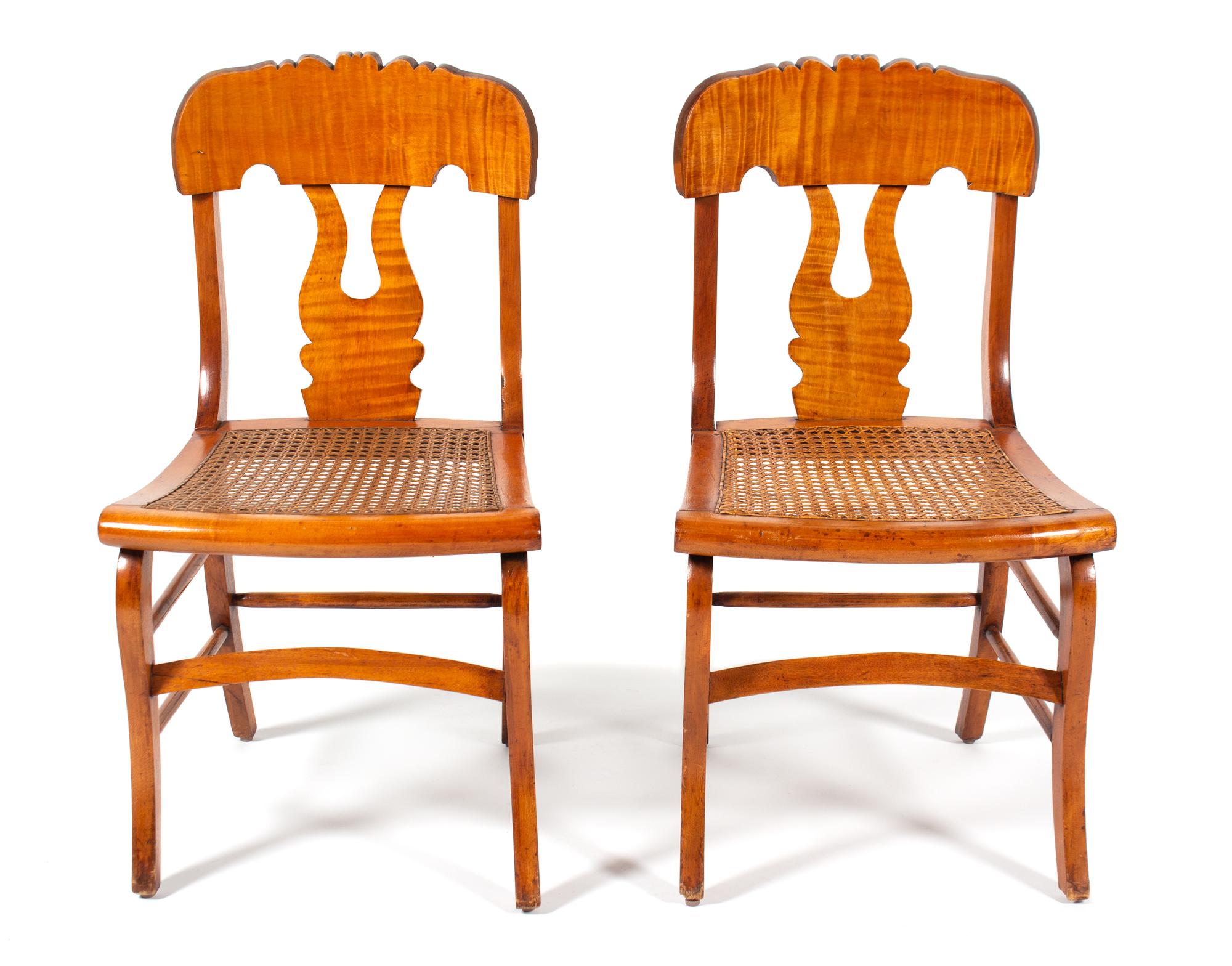 A Pair of American Empire Tiger Maple Side Chairs
