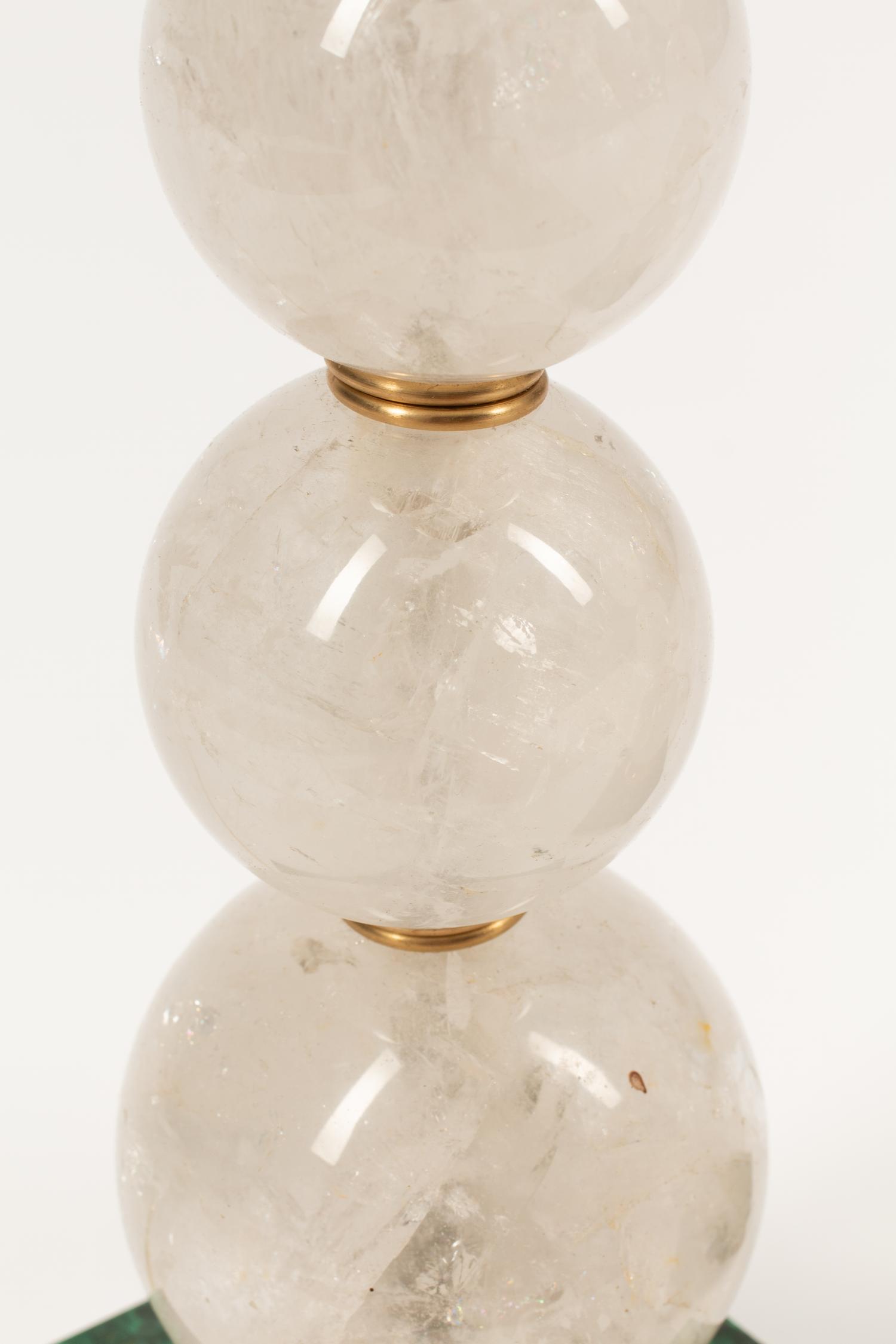 A Pair of Rock Crystal Lamps with Malachite Bases