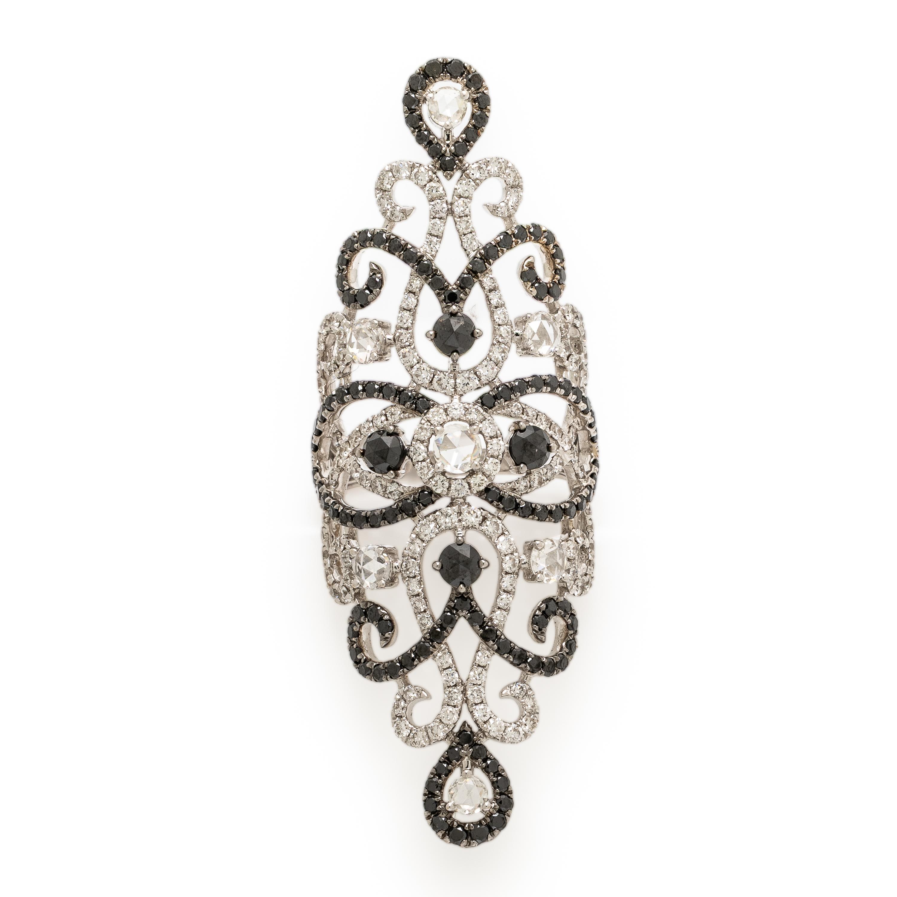 Diamond, Black Diamond, and White Gold Ring
