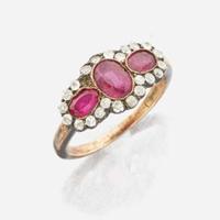 An antique ruby, diamond, and gold ring