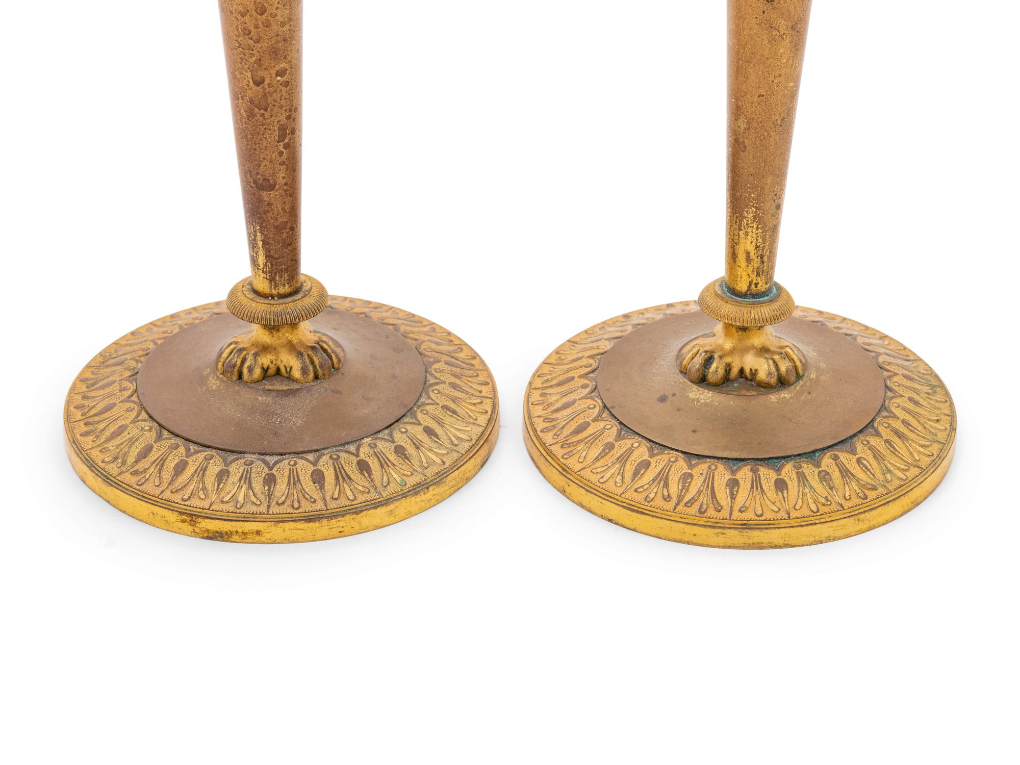 A Pair of Empire Style Gilt Metal Candlesticks