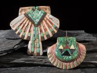 Pair of Kewa Inlaid Spiny Oyster Shell Pendants