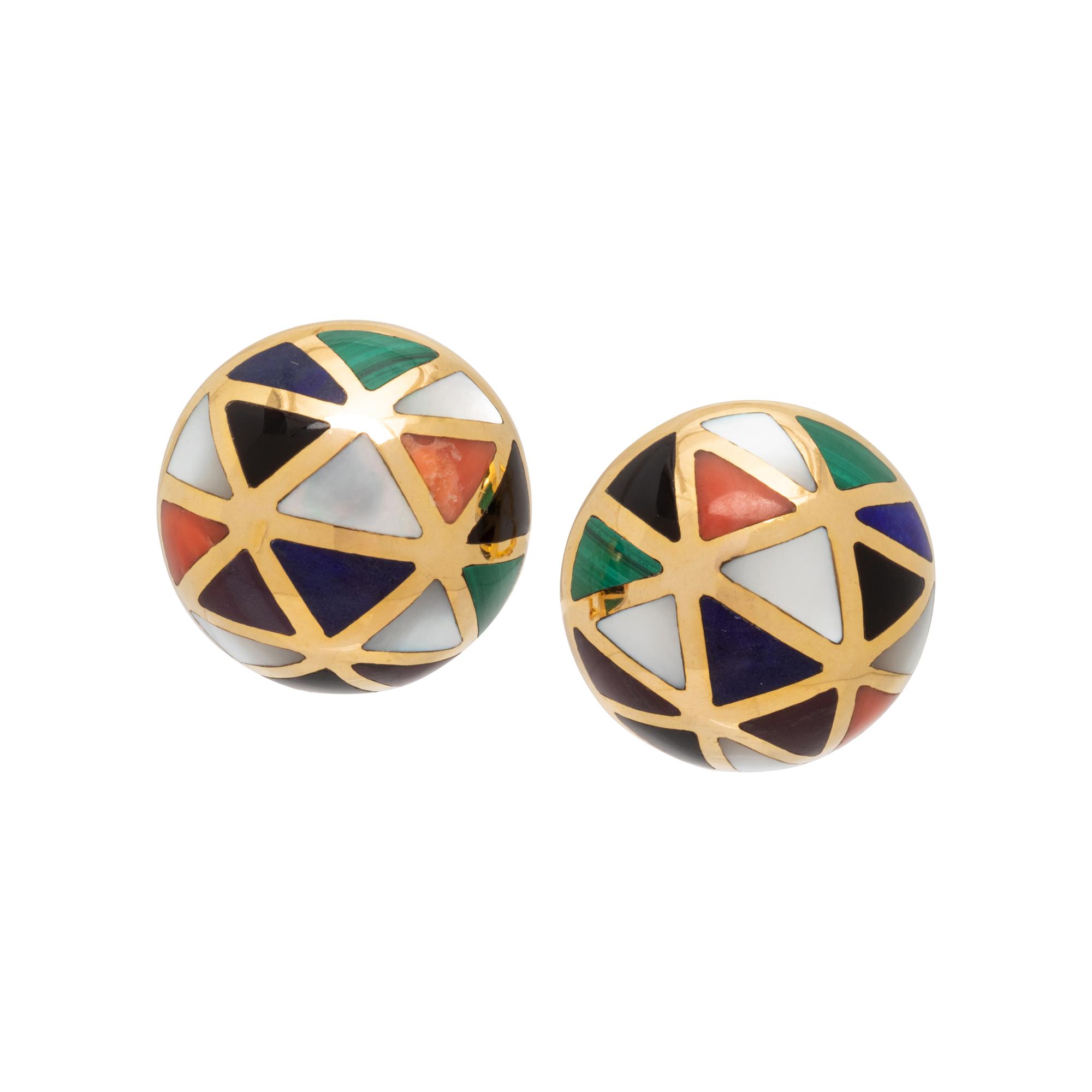ASCH GROSSBARDT, YELLOW GOLD AND HARDSTONE EARCLIPS