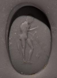 A Roman Banded Agate Ring Stone with a Fisherman and His Catch