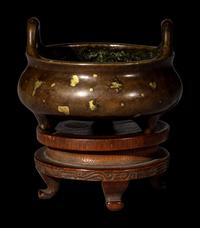 A Chinese Gold Splashed Bronze Incense Burner