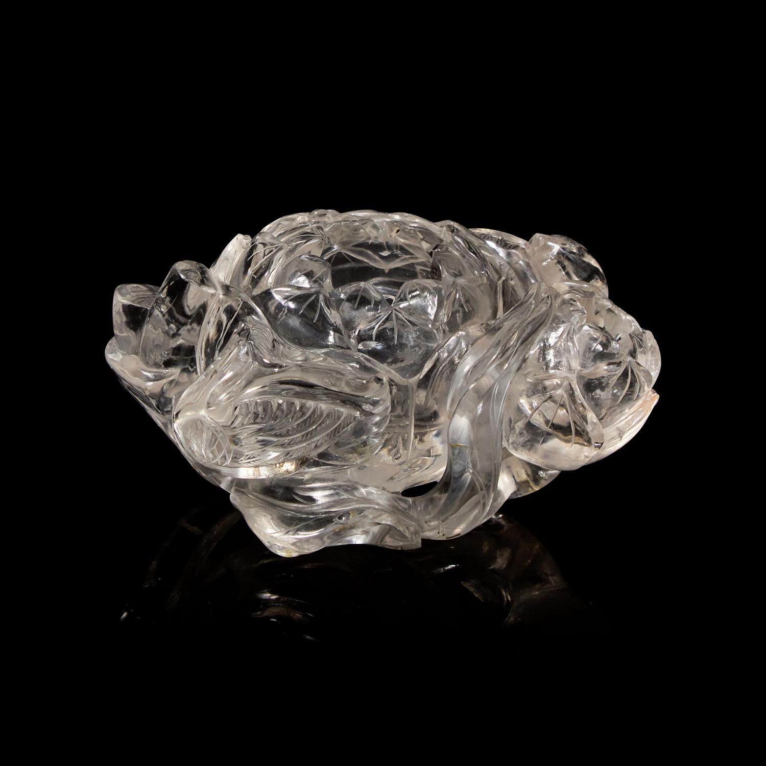 A Chinese Rock Crystal 'Lotus' Water Coupe, 19th Century 清晚期 水晶雕荷花水丞