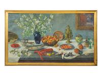 Still Life with Samovar, Blossoms in a Glass Vase, Strawberries in a Bowl, Game, Lobsters and Pineapples, 1927
