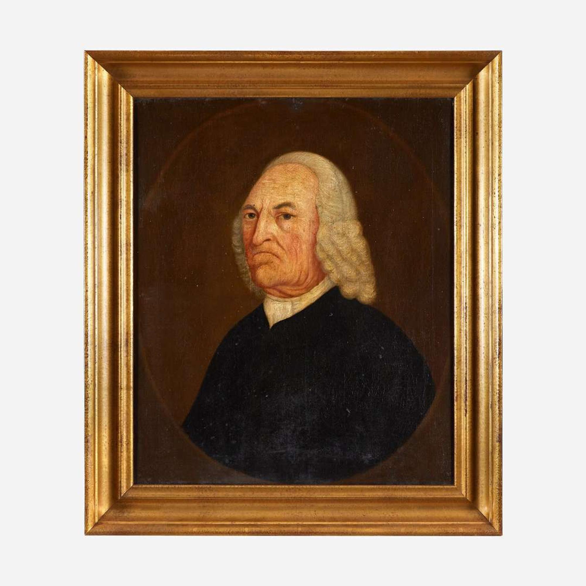 English School 18th century Two Works: Portrait of a Reverend and Small Portrait of a Gentleman Seated in His Library, circa 1795