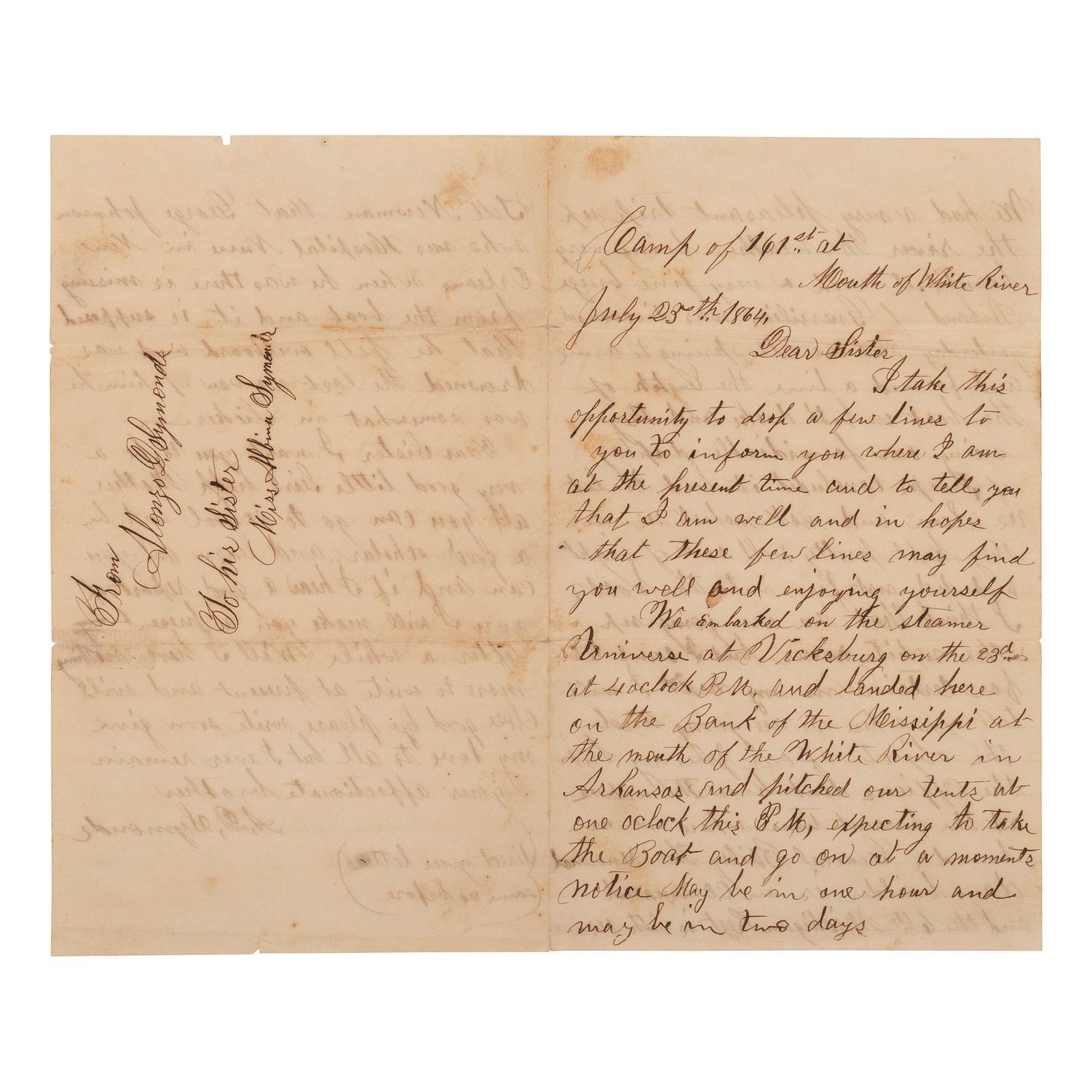 [CIVIL WAR]. A group of 2 soldiers' letters with Vicksburg and Arkansas interest, comprising: