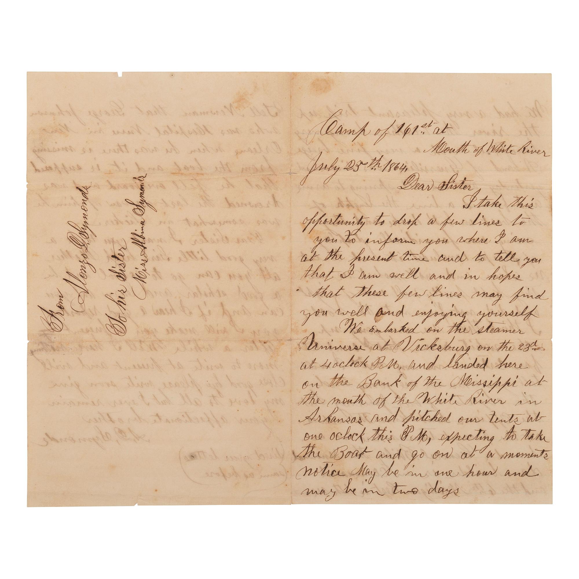 [CIVIL WAR]. A group of 2 soldiers' letters with Vicksburg and Arkansas interest, comprising: