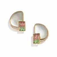 WATERMELON TOURMALINE, MOTHER-OF-PEARL, AND DIAMOND EARRINGS