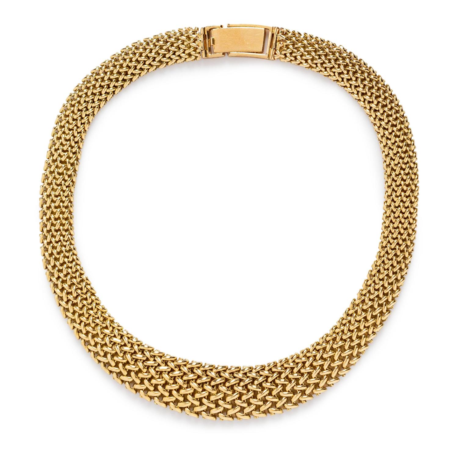A Yellow Gold Mesh Necklace,