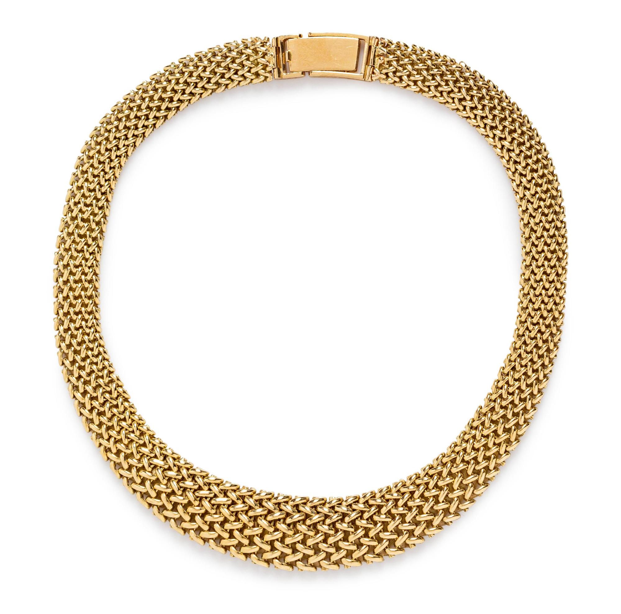 A Yellow Gold Mesh Necklace,