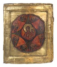 Two Russian Brass-Oklad Burning Bush Mandala Icons