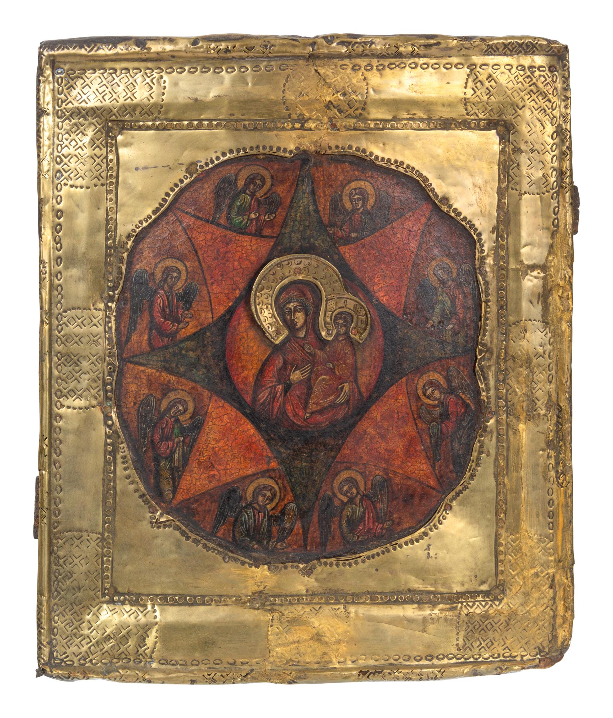 Two Russian Brass-Oklad Burning Bush Mandala Icons