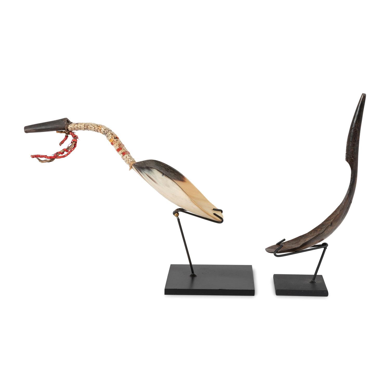 Plains Quilled Horn Spoon AND Northwest Coast Carved Horn Spoon