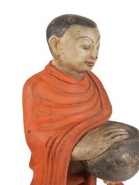 Two Burmese Polychrome Painted Carved Wood Figures