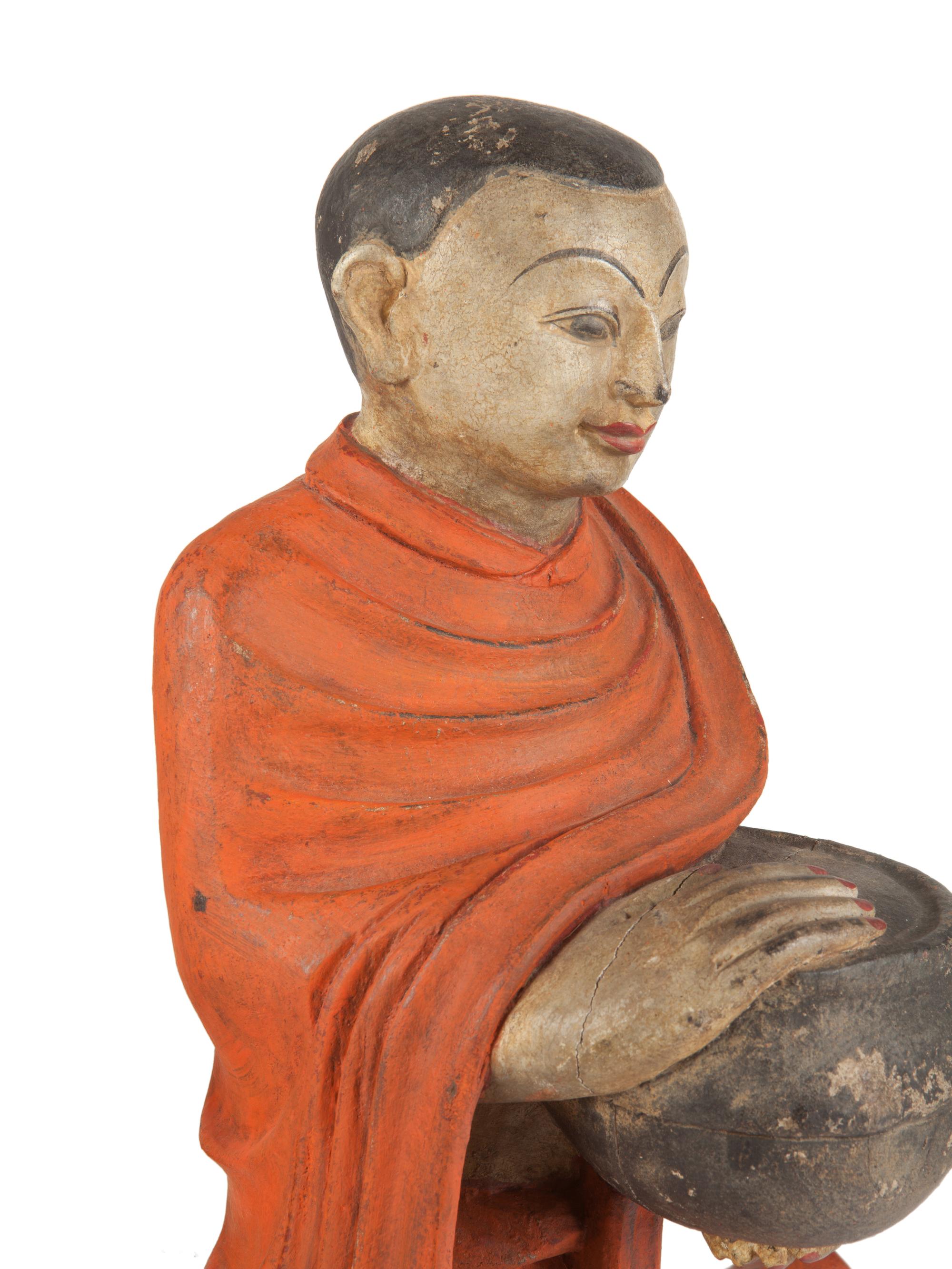 Two Burmese Polychrome Painted Carved Wood Figures