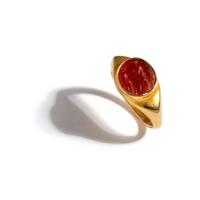 A Roman Gold and Carnelian Finger Ring with the Goddesses Ceres and Persephone
