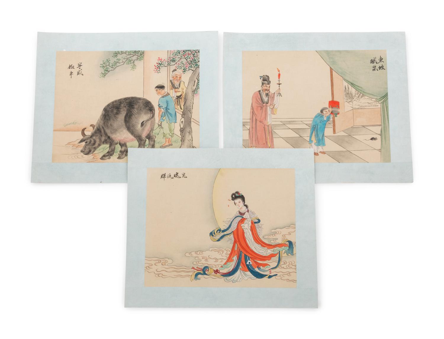 A Group of Chinese Ink and Color on Silk Paintings