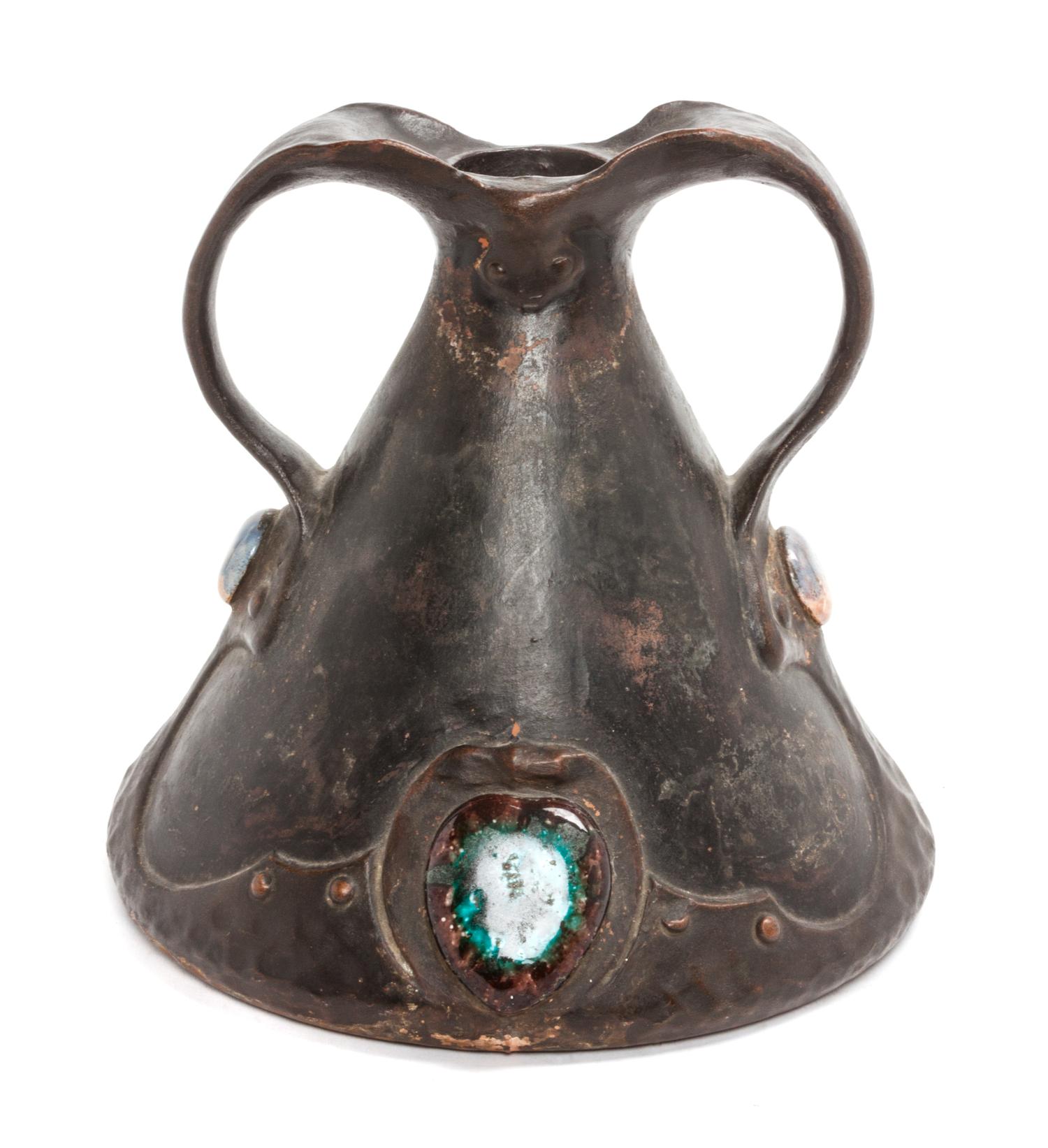 A Bretby Jeweled Pottery Vase Height 8 3/4 inches.