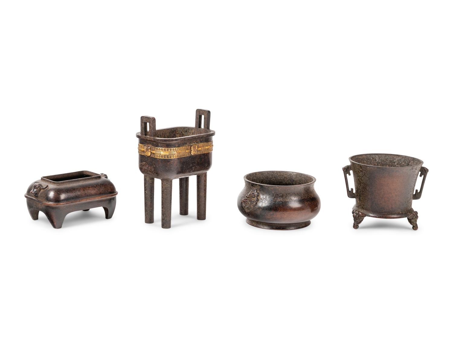 Four Chinese Bronze Incense Burners
