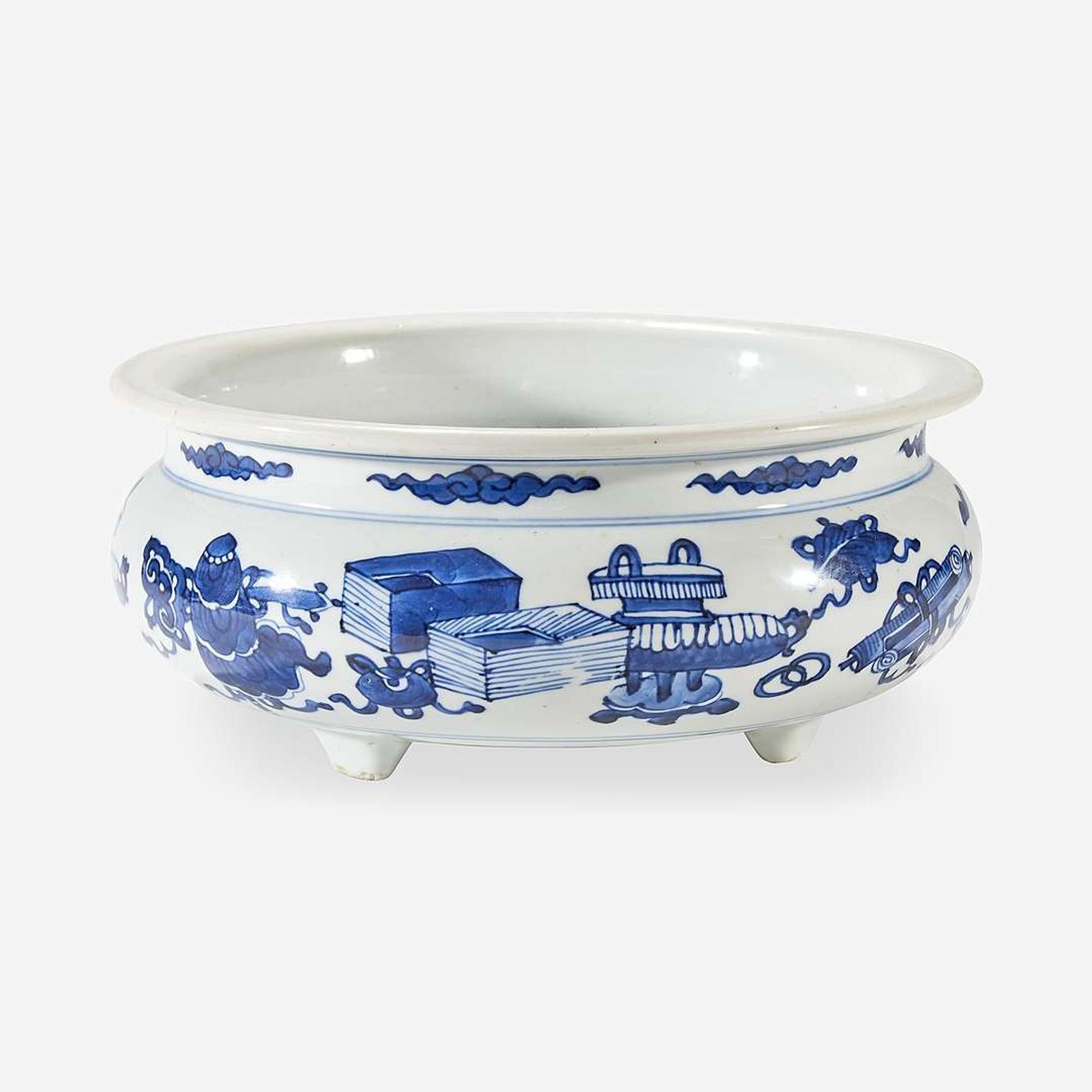 A Chinese blue and white-decorated tripod censer probably 18th Century