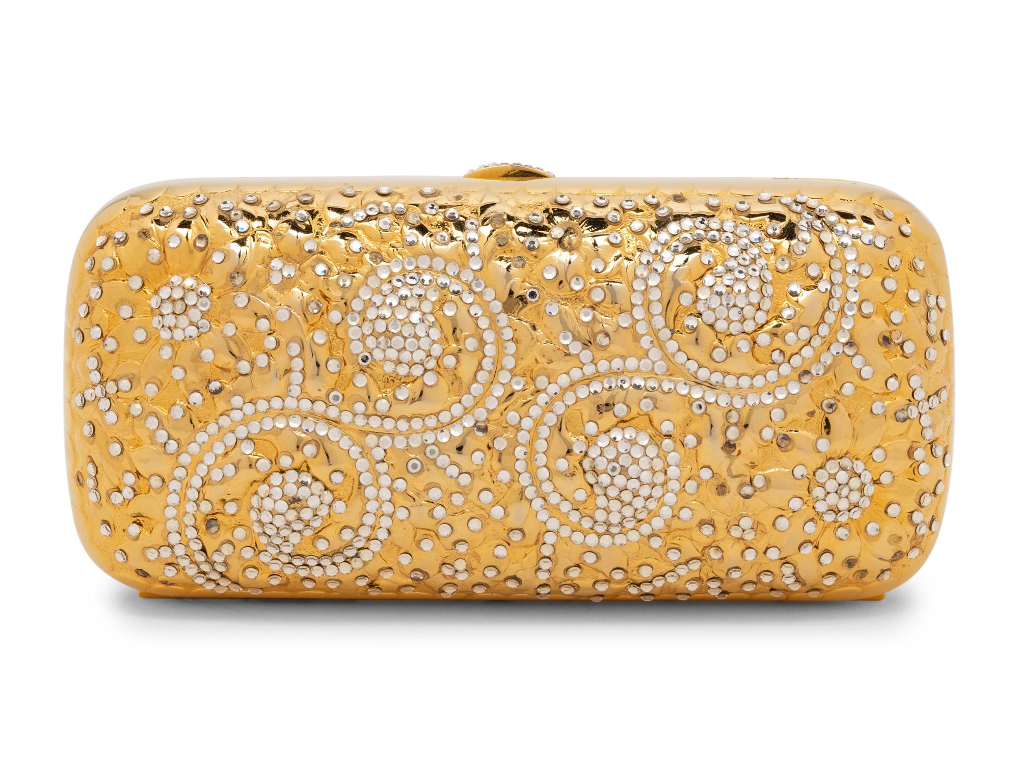 Judith Leiber Gold-Tone Metal/Crystal Minaudière with Tassel