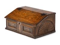 An English Carved Oak Slope-Lid Table Box
