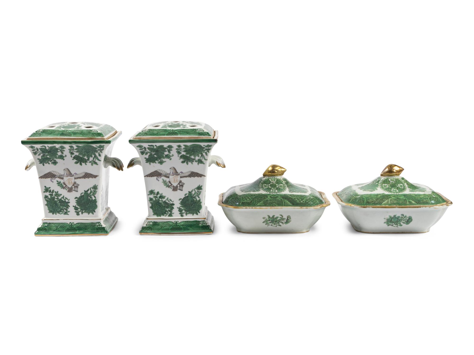 A Collection Chinese Export Porcelain Green 'Fitzhugh' Dishes