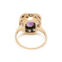 PLATINUM-TOPPED GOLD, AMETHYST AND DIAMOND RING