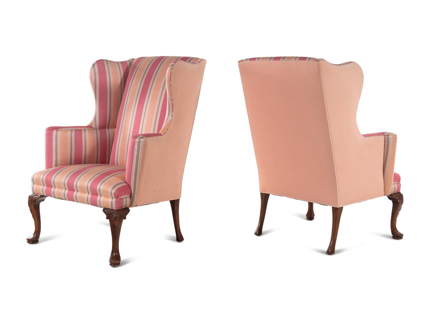 A Pair of George II Style Mahogany Wingback Chairs