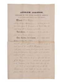 [CIVIL WAR] -- [RECONSTRUCTION] -- JOHNSON, Andrew (1808-1875). A group of three pardons stamp-signed by President Andrew Johnson, two granting amnesty to men associated with Confederate guerillas from Clay County, Missouri.