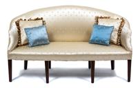 A George III Style Mahogany Upholstered Settee Height 35 1/4 x length 61 inches. — 20TH CENTURY