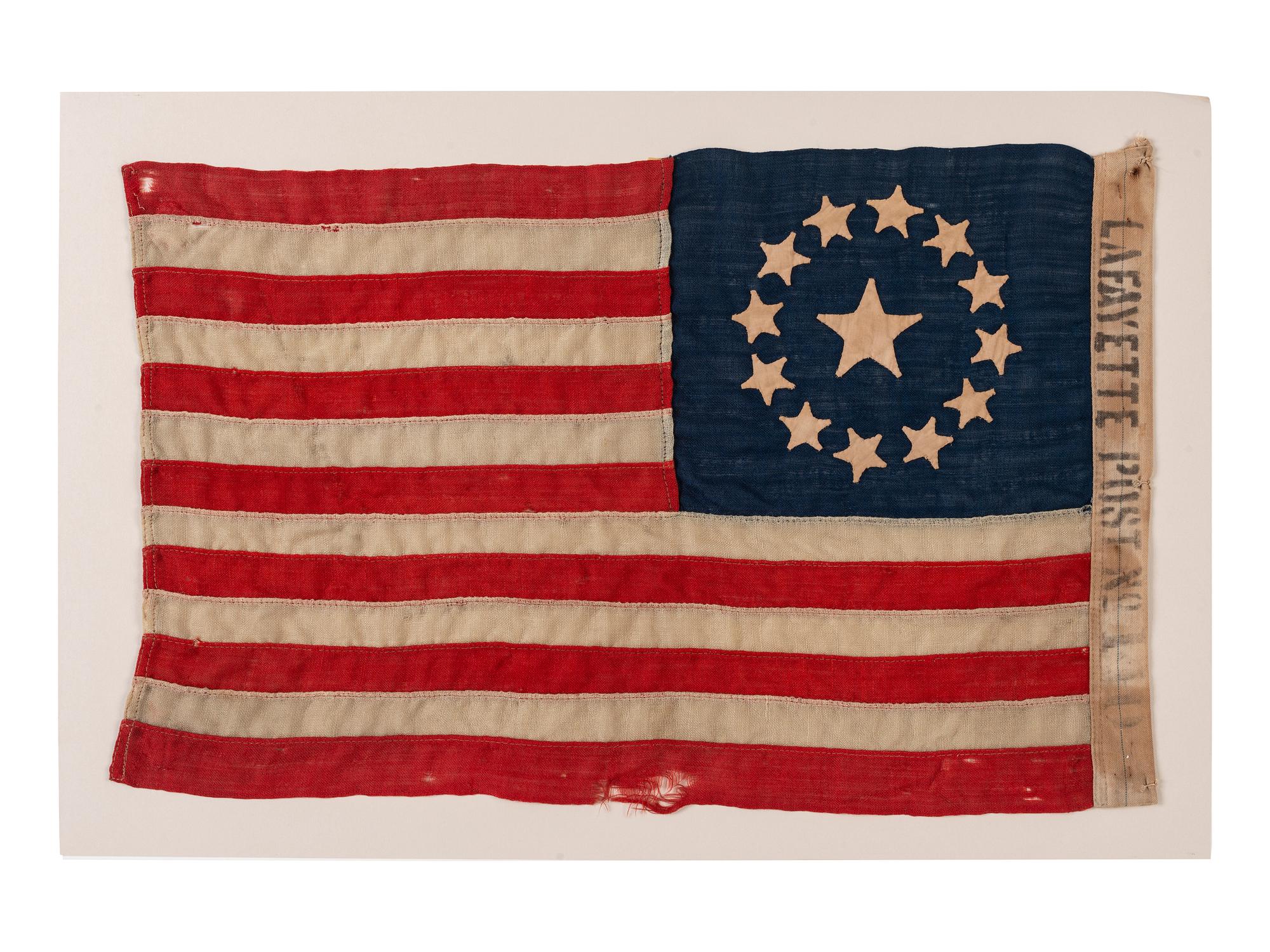 [FLAGS]. 13-Star Lafayette GAR parade flag. 1860.