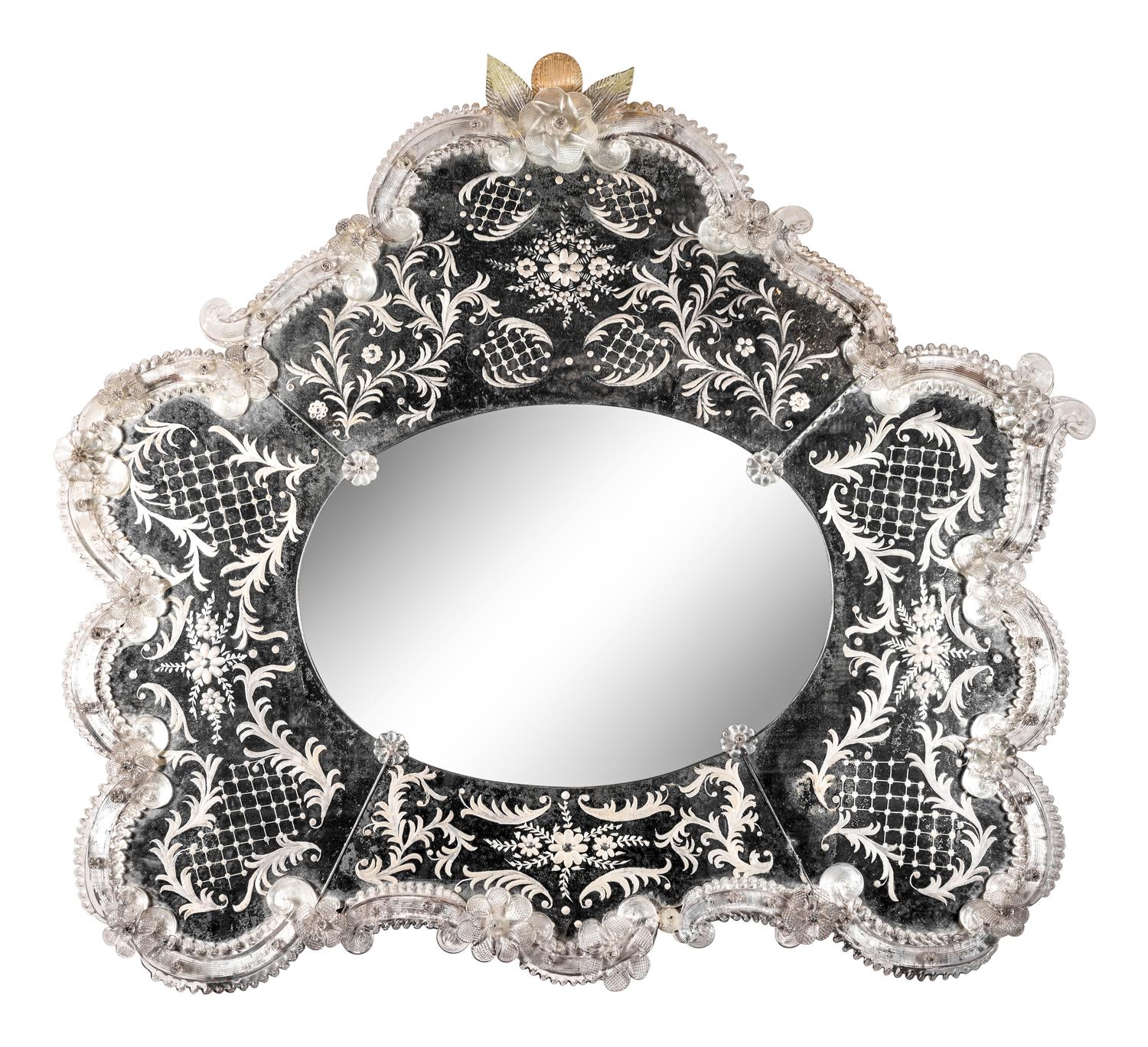 A Venetian Etched Glass Mirror