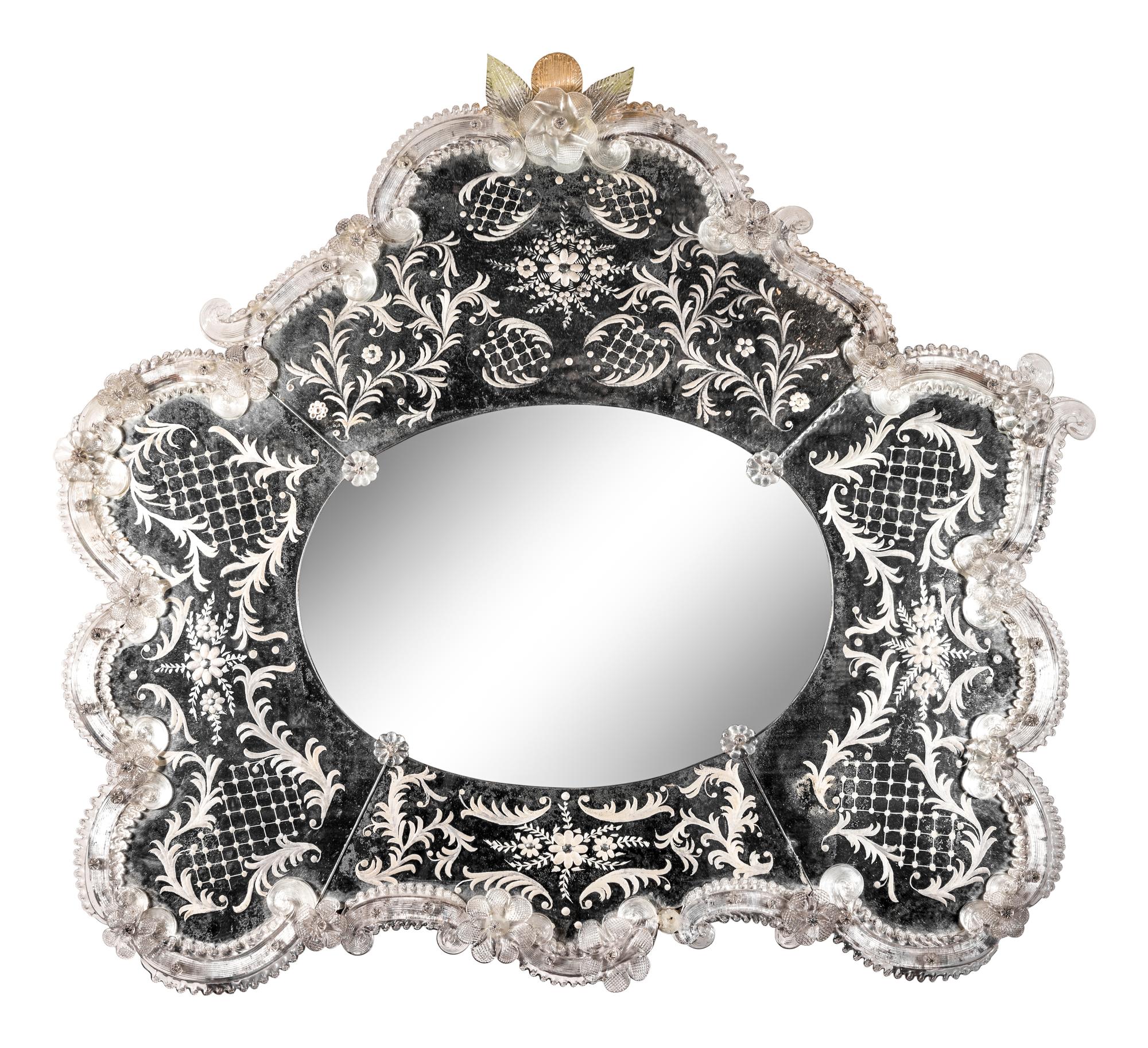 A Venetian Etched Glass Mirror