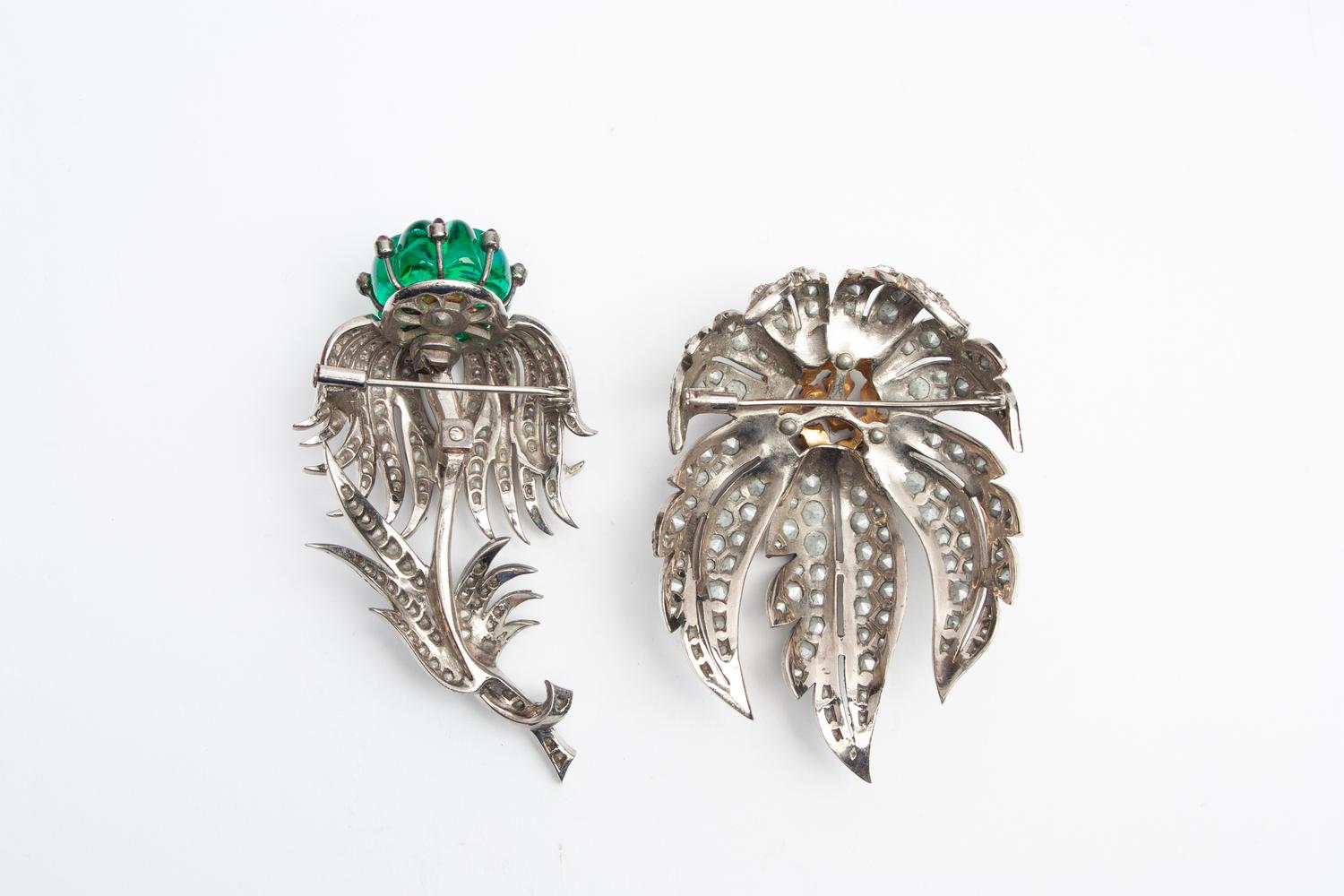 Three Unlabeled Costume Jewelry Pieces: Necklace Attributed to Chanel, 1954-1974 and Two Brooches, Attributed to Grosse/Bijoux for Dior