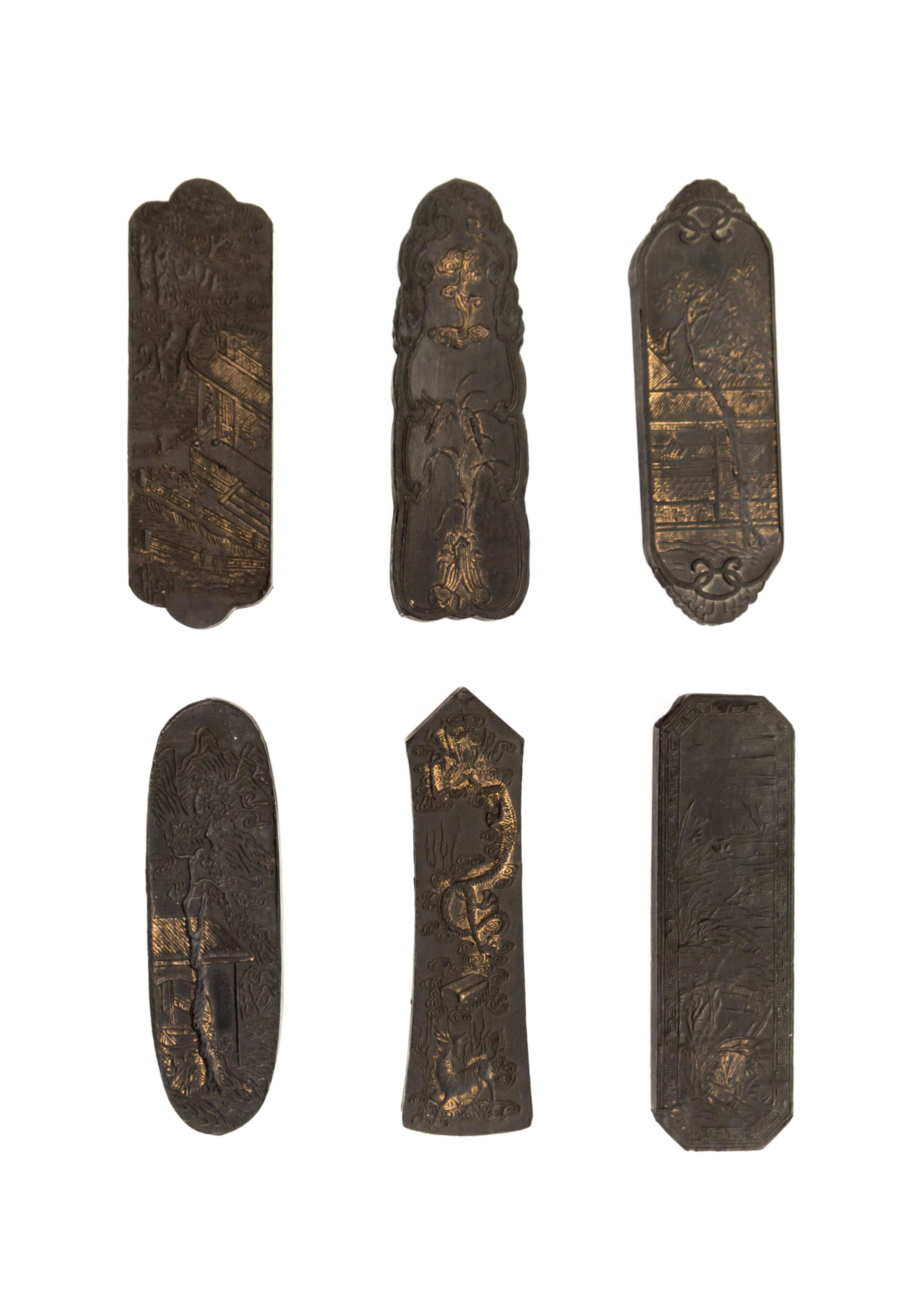 A Set of Six Ink Cakes Height 4 1/4 inches. — LATE QING DYNASTY