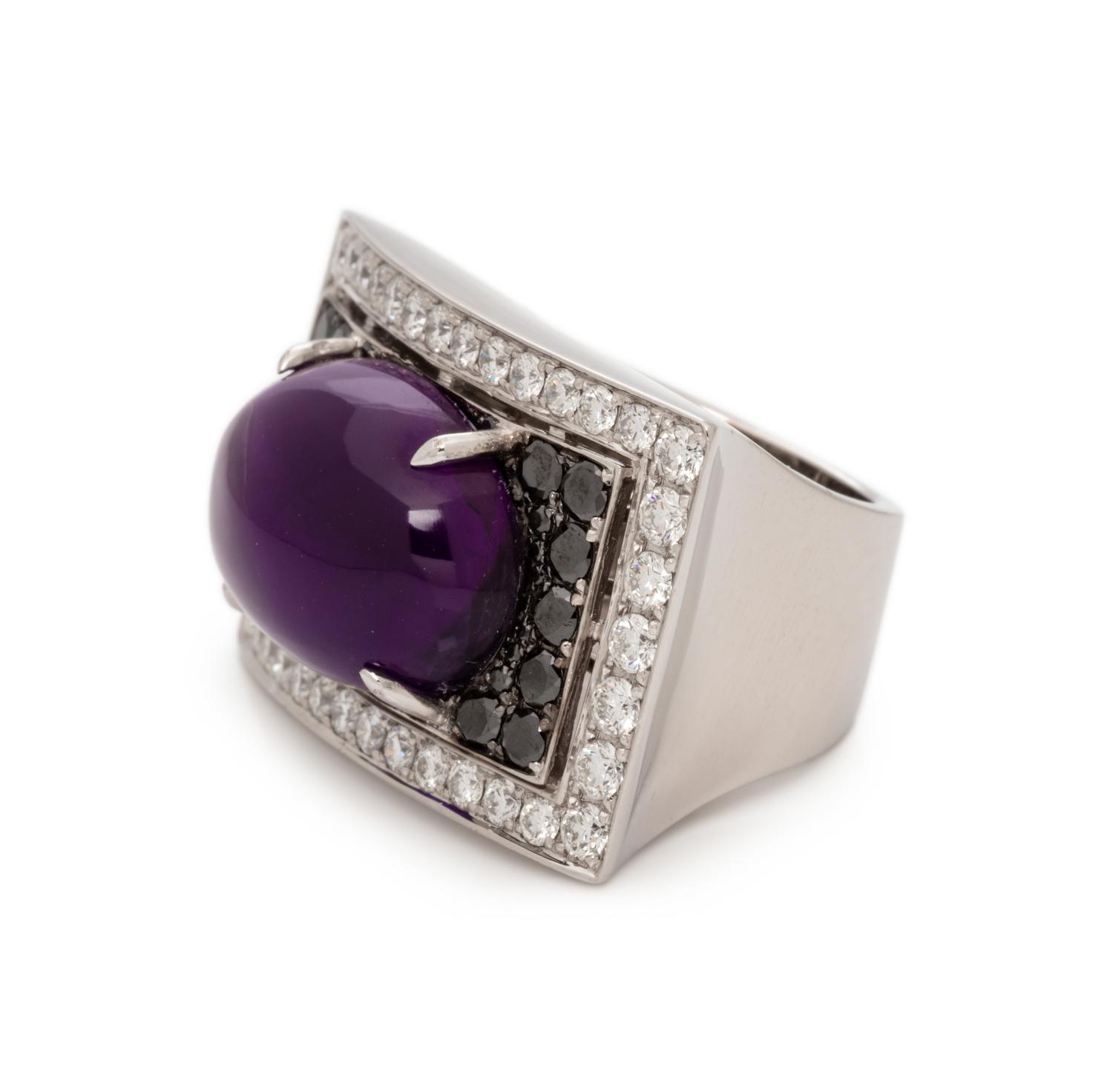 AMETHYST, DIAMOND AND BLACK DIAMOND RING