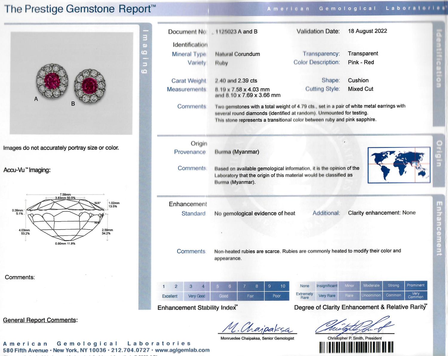 UNHEATED BURMESE RUBY AND DIAMOND EARCLIPS