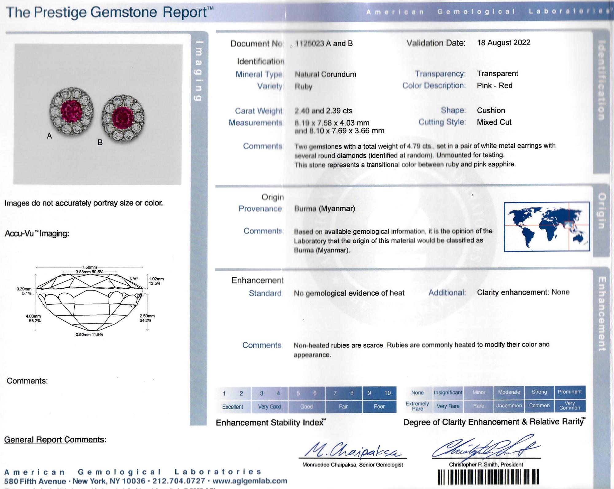 UNHEATED BURMESE RUBY AND DIAMOND EARCLIPS