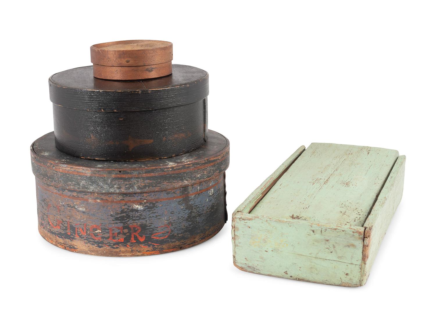 Three Painted Pantry and Slide Boxes