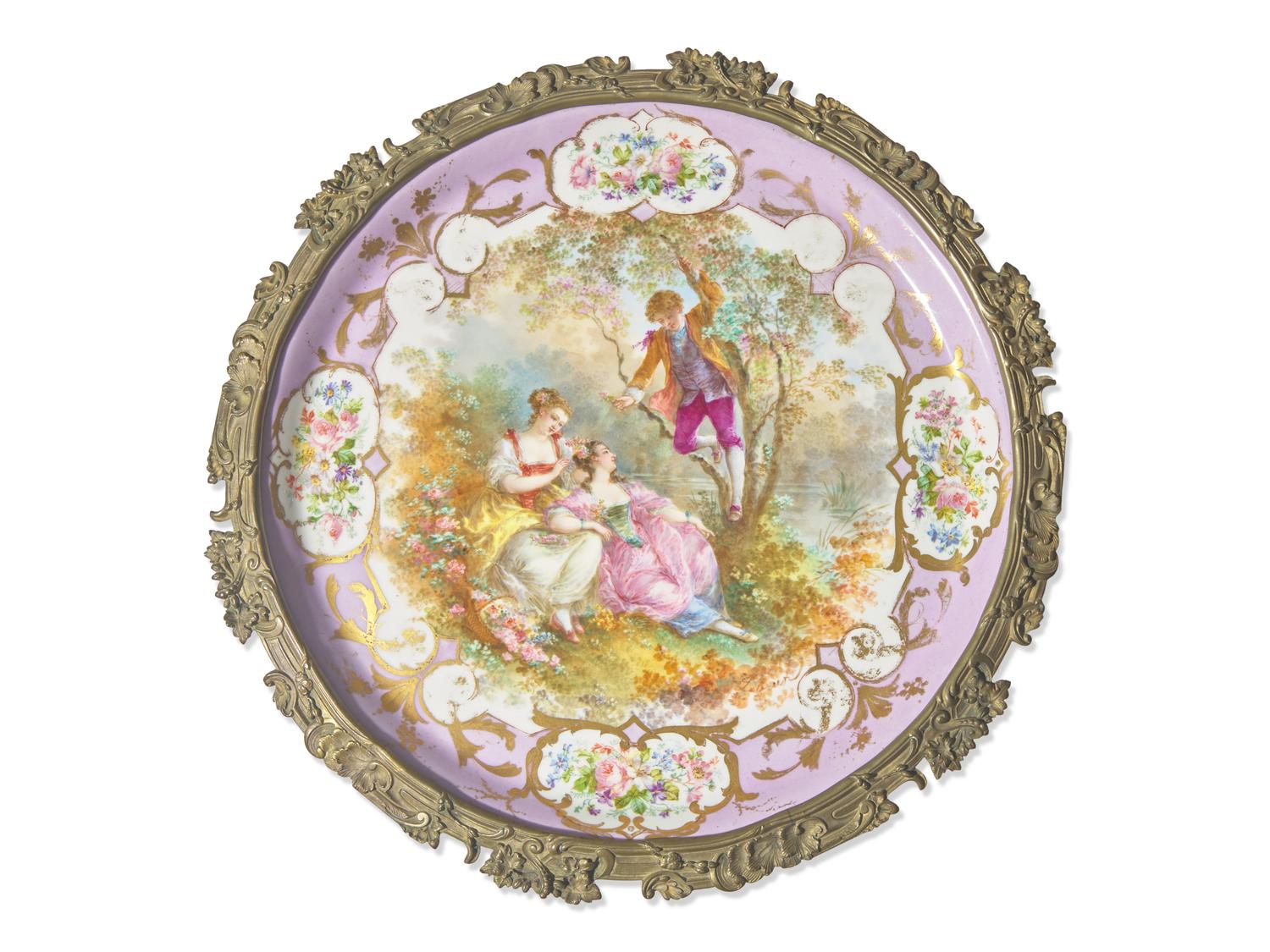 A Rococo-Revival Sèvres Style Porcelain-Mounted Gilt-Bronze Gueridon
