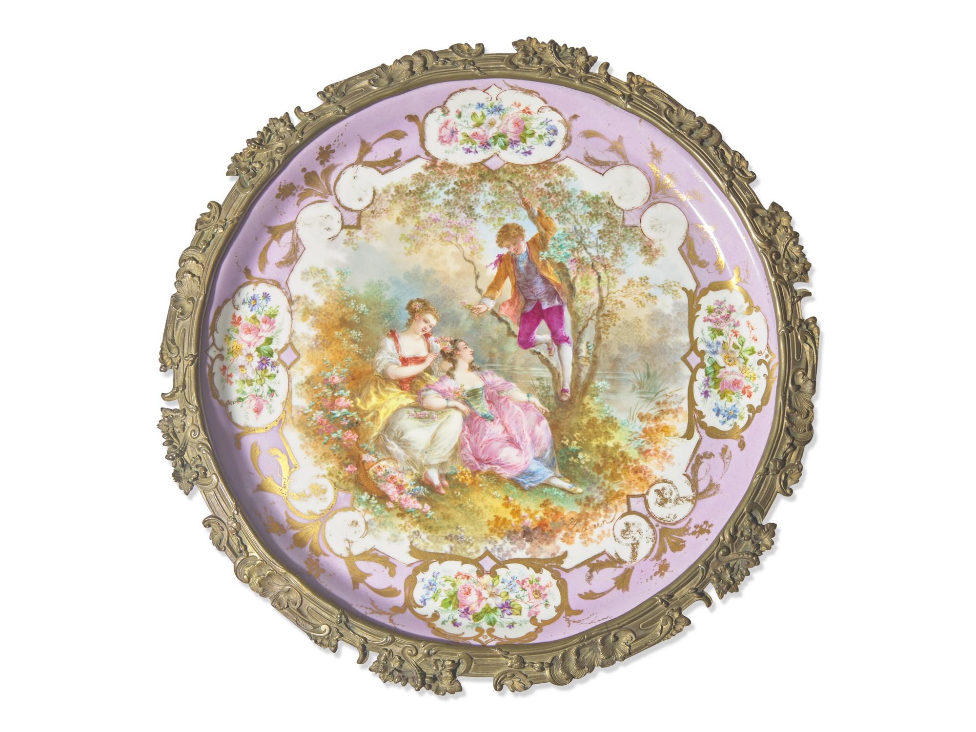 A Rococo-Revival Sèvres Style Porcelain-Mounted Gilt-Bronze Gueridon