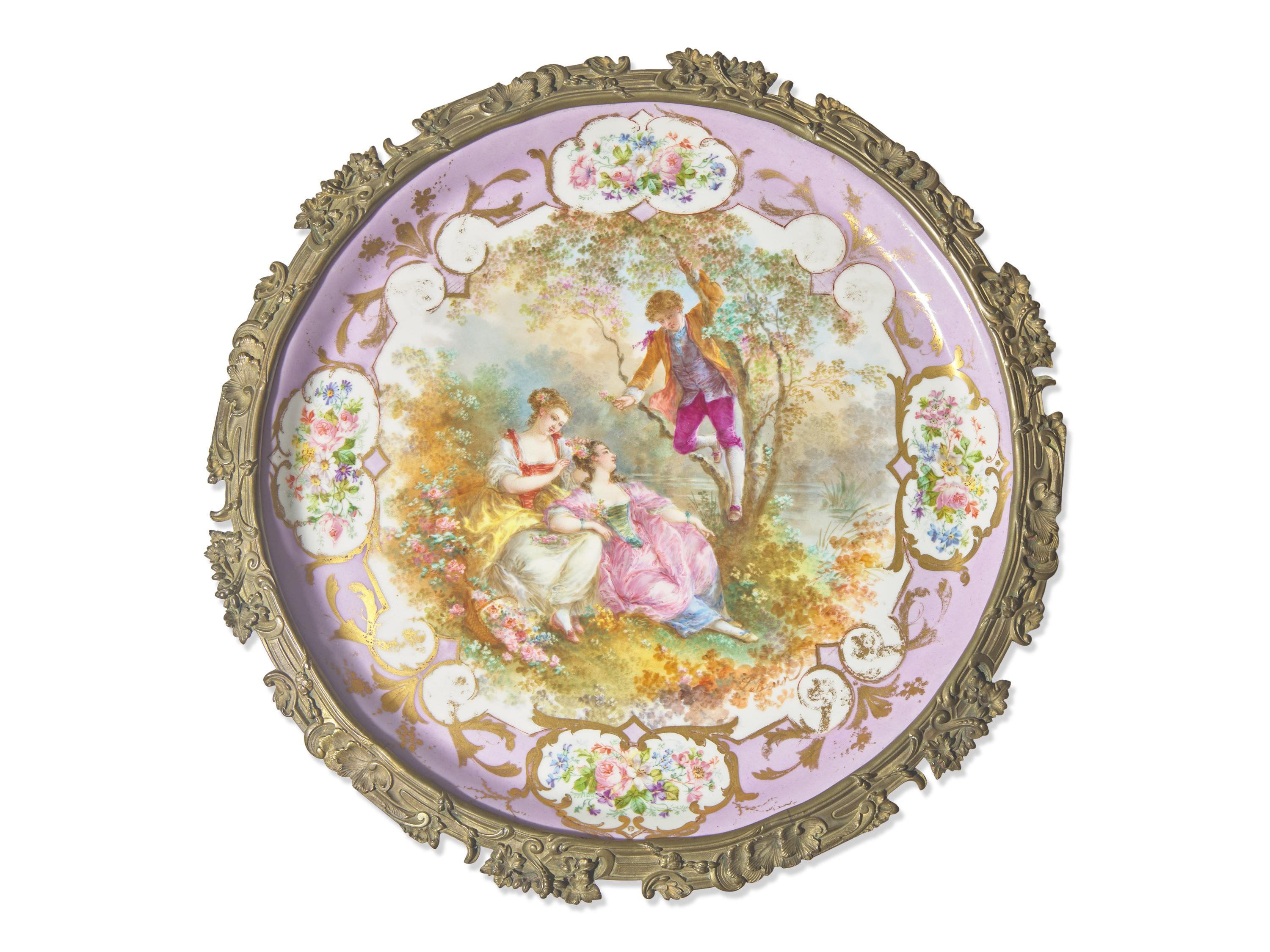 A Rococo-Revival Sèvres Style Porcelain-Mounted Gilt-Bronze Gueridon