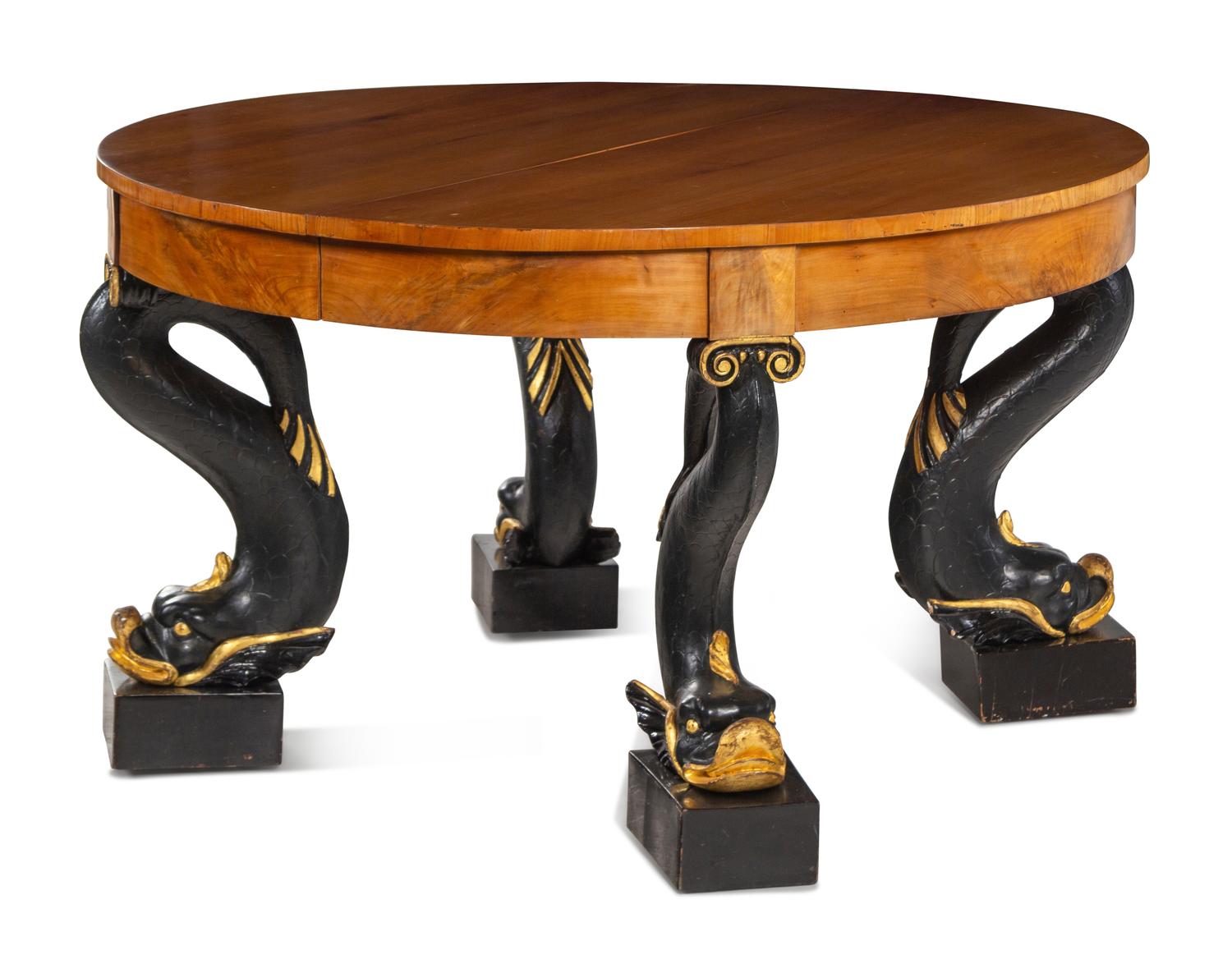 A Biedermeier Parcel Ebonized Birch Extension Dining Table
