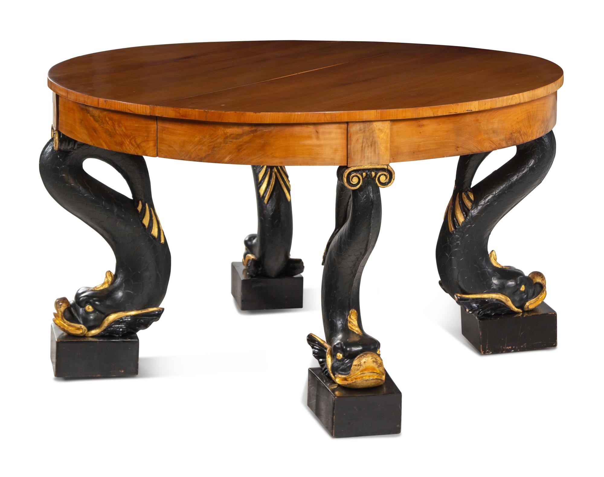 A Biedermeier Parcel Ebonized Birch Extension Dining Table