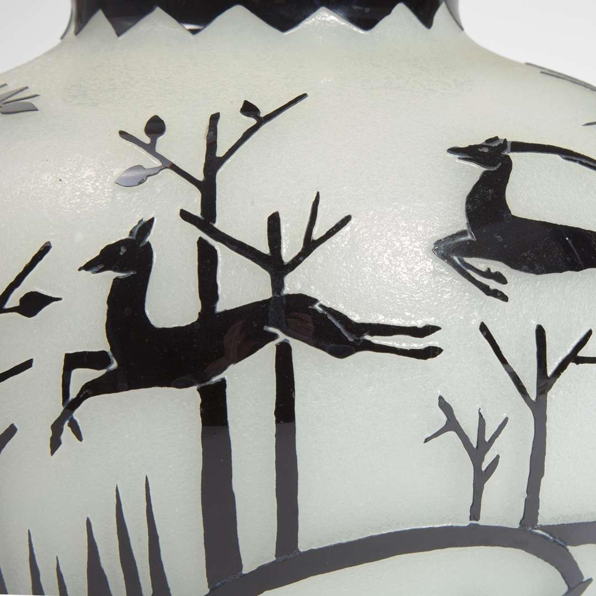 Frederick Carder (British, 1863-1963) Mirror Black over Alabaster Vase, "Hunting" Pattern, Steuben, USA, circa 1927-1932